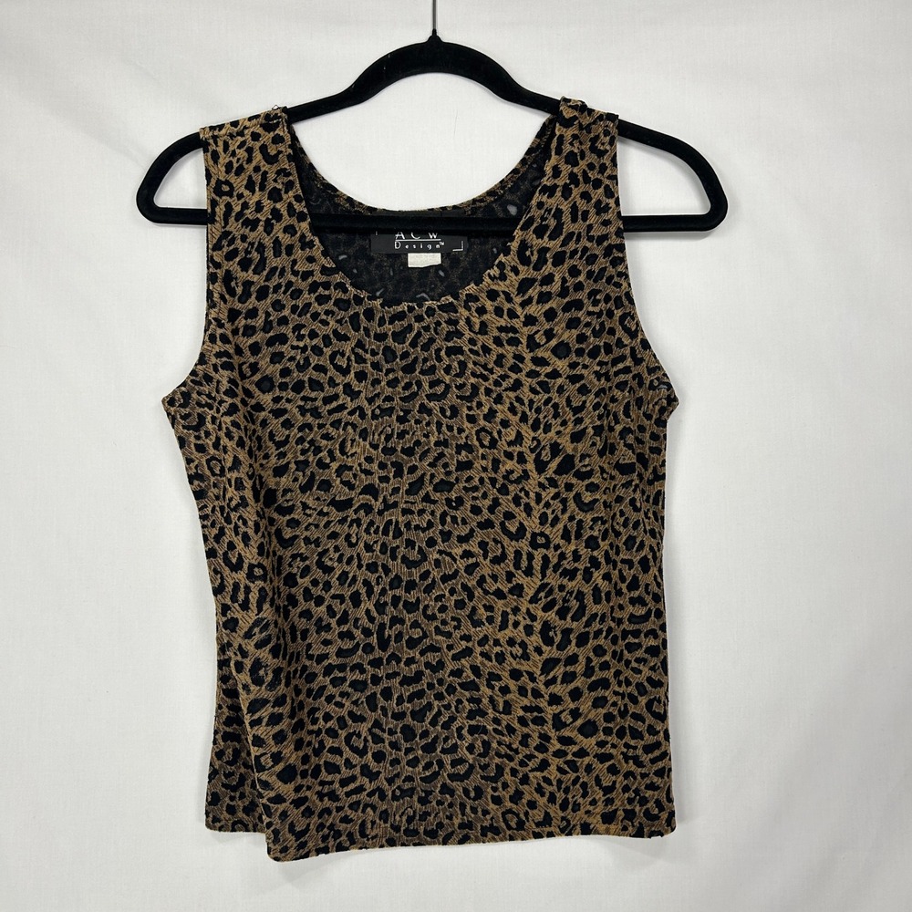 Vintage 90s ACW Design Metallic Gold Leopard Print Mesh Tank Top Made in USA M